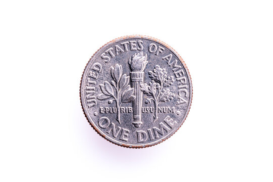 US one dime coin (ten cents) isolated on white with drop shadow &ndash; reverse - minting date 2017