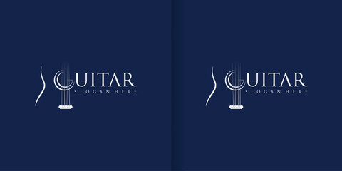 Acoustic guitar music minimalist logo design collection