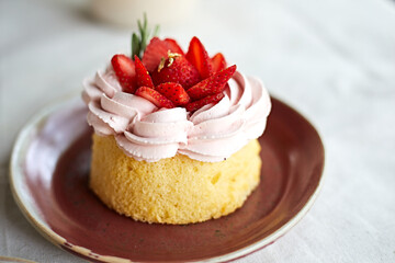 Close up Of Fresh Strawberry Fruit Cake