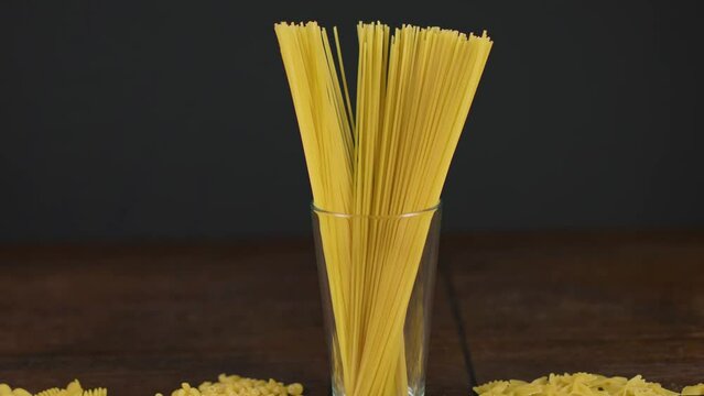 Raw spaghetti. Italian spaghetti pasta. Cooking at home, food or cook blo.
