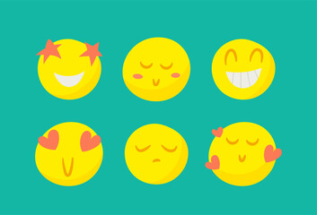 A set of cute emoticons on a blue background.