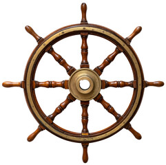 Old ship wooden steering wheel rudder isolated - obrazy, fototapety, plakaty