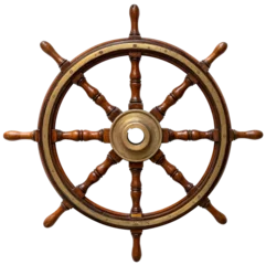 Papier Peint photo Navire Old ship wooden steering wheel rudder isolated