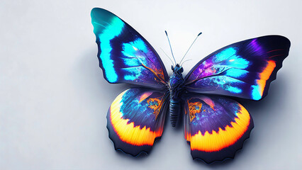 vivid abstract butterfly with very colorful wings on white background, generative AI