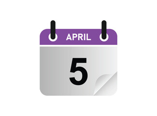 5th April calendar icon. April 5 calendar Date Month icon vector illustrator.