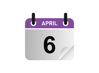 6th April calendar icon. April 6 calendar Date Month icon vector illustrator.