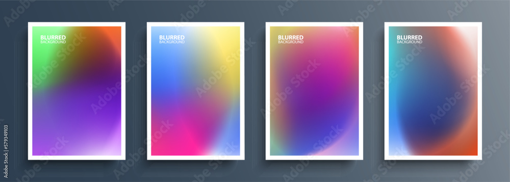 Poster set of blurred multicolored backgrounds with color gradients. blurred color templates collection for
