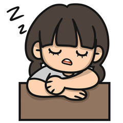 Girl take a nap on the table. Hand drawing PNG transparent.