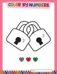 Valentine's day. Color by number for kids. Educational games. Activity book. Printable.
