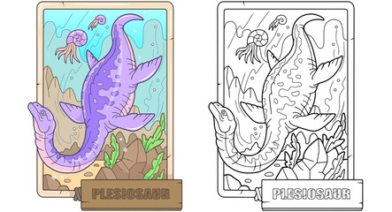prehistoric marine dinosaur plesiosaurus, illustration design - 579349981