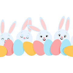 Obraz na płótnie Canvas Easter eggs and bunnies seamless border