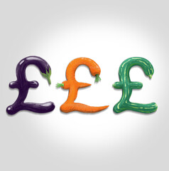 Colour illustration of Pound signs made of vegetables highlight the rise in the cost of living