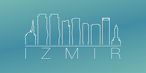 İzmir, Türkiye Skyline Linear Design. Flat City Illustration Minimal Clip Art. Background Gradient Travel Vector Icon.