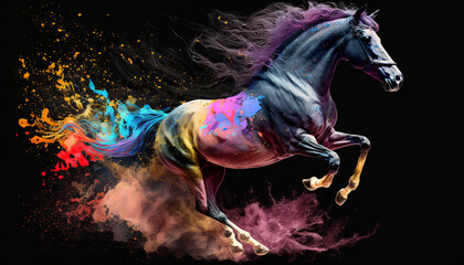 Obraz na płótnie Canvas Beautiful horse jumping in multiple colours