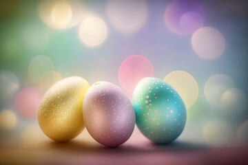 Festive Easter background. Background from colorful eggs. Generative AI.