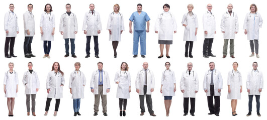 group of doctors in full length isolated on white