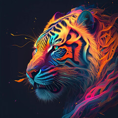 Fototapeta premium Tiger in neon colors. Generative AI.