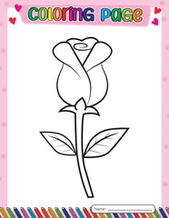 Rose flower. Valentine's day. Coloring page for kids. Activity Book.
