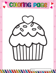 Cupcake. Valentine's day. Coloring page for kids. Activity Book.
