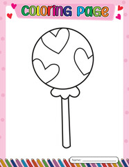 Candy. Valentine's day. Coloring page for kids. Activity Book.
