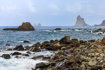 Los Galiones rocks near Roque de Las Bodegas beach in the area of Taganana, Tenerife Island, Spain
