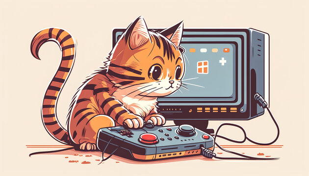 The cat plays on the console, generative AI.