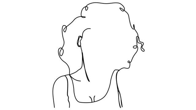 continuous line curly hair girl