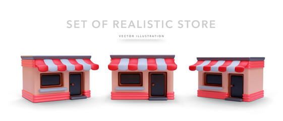 Set of 3d realistic store with shadow isolated on white background. Vector illustration © bs_k1d