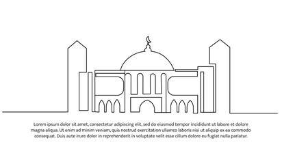 Fototapeta premium Continuous line design of modern mosque. Future building design concept. Decorative elements drawn on a white background.