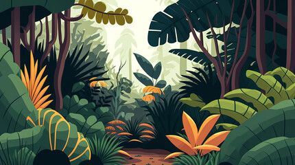 Fototapeta premium Jungle forest view, tropical trees, generative AI.