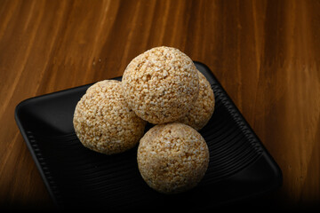 Amaranth laddu or Rajgira laddoo made using royal grain also called cholai spherical sweet balls