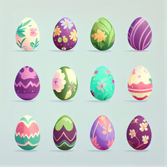 Fototapeta na wymiar fine painted eggs designed for Easter, cartoon style, flat design, generative ai