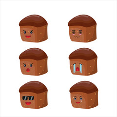 cute sliced sweet brownies different expression cartoon character vector illustration