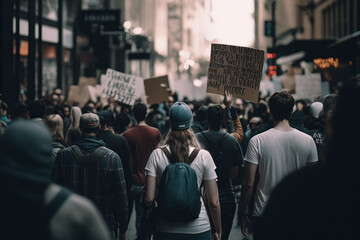 crowd of protesters in the street. pacific march. generative ai