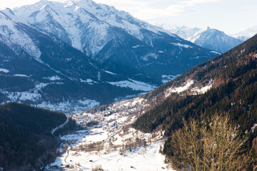 Snowy mountain during the day in winter. Swiss alps
