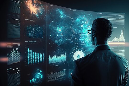 Futuristic Big Data Technology and Data Science Analysis Concept with Holographic UI Interface