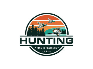 duck hunting, Fishing,  outdoor, hunting colorful logo design