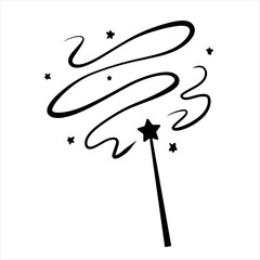 Magic wand with star. Wizard tool. Miracle symbols and Wizard stick.