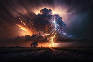 Fototapeta premium Illuminating Strength – Captured Brilliance from an Evening Storm Generative AI