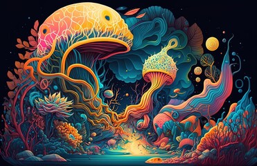Vibrant Trip of Color and Texture: A Psychedelic Illustration Generative AI