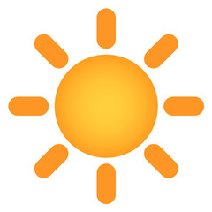 Basic icon of sun with gradient. Weather clipart. Can be used for web, apps, stickers. Isolated vector and PNG illustration on transparent background.