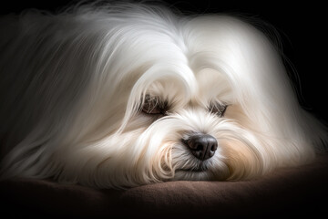Сute maltese dog sleeping. Portrait of a cute dog. digital ai art
