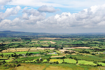 The Knockmealdown Mountains near Clogheen. Co. Tipperary, Ireland. North over farmland toward Caher from Sugarloaf Hill