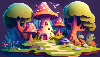 Fairy house in the shape of a mushroom, generative AI.