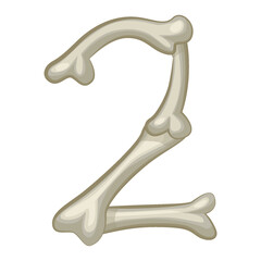 Bone number 2, vector digit two. Cartoon isoled number on white background