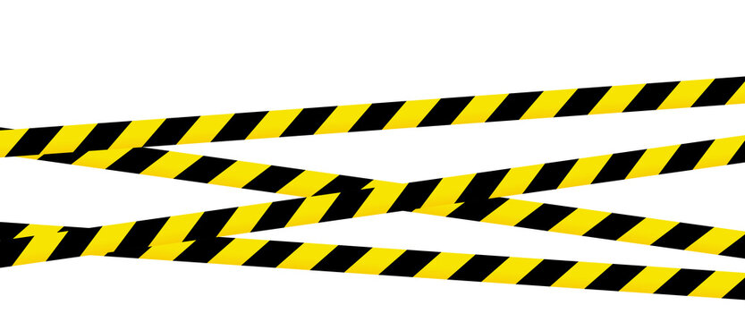 Realistic Warning danger tape. Crossing Warning ribbon of caution signs for construction area or crime scene in yellow. Police line and do not cross ribbon. Ribbons for accident, under construction