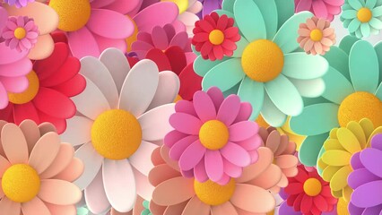 3d Animation - Looped animated background of randomly rotating colorful flowers  - Powered by Adobe