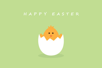 happy easter minimal design with egg and little chick on blue background