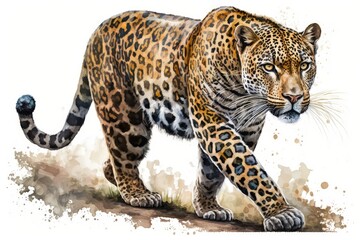 Jaguar Watercolor. Isolate on white background.