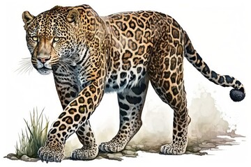 Full body Jaguar Watercolor. Isolate on white background.